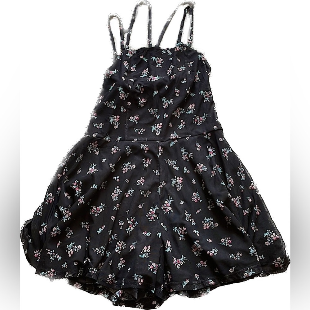 Black floral strappy romper